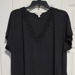 Secret Treasures V-Neck Lace Knee-Length Nightgown, Black, Medium